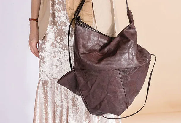 Genuine Leather Unique Handmade Handbag Tote Geometric Shoulder Bag Purse For Women Leather Shopper Bag