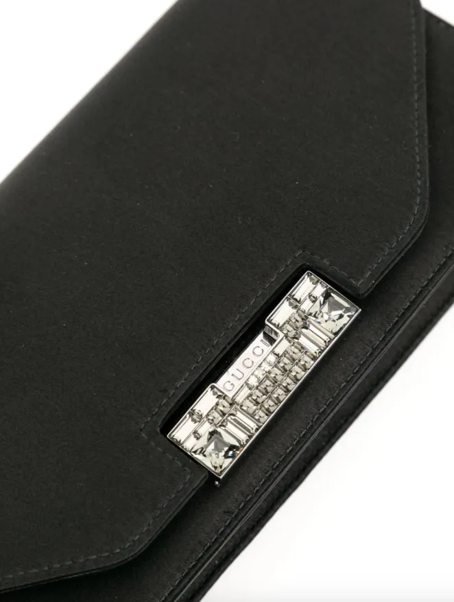 Gucci Black satin 58 crystal embellished clutch bag