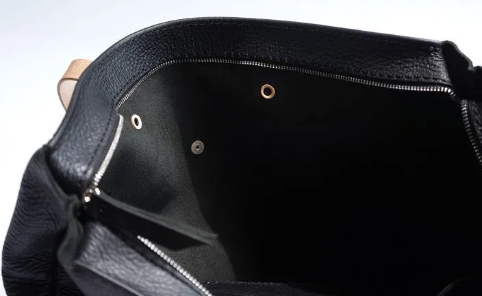 Handmade Black Leather Tote Purse Shoulder Bag Shopper Tote Bag for Women