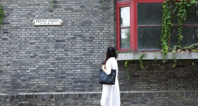 Handmade Black Leather Tote Purse Shoulder Bag Shopper Tote Bag for Women
