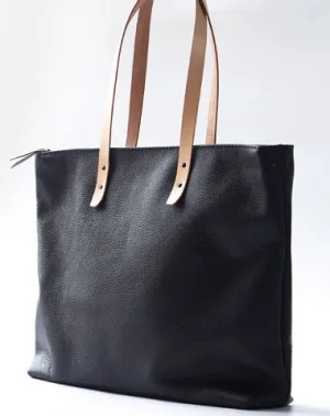 Handmade Black Leather Tote Purse Shoulder Bag Shopper Tote Bag for Women