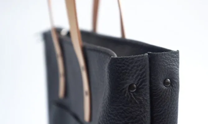 Handmade Black Leather Tote Purse Shoulder Bag Shopper Tote Bag for Women