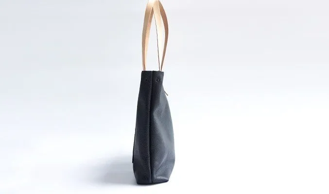 Handmade Black Leather Tote Purse Shoulder Bag Shopper Tote Bag for Women