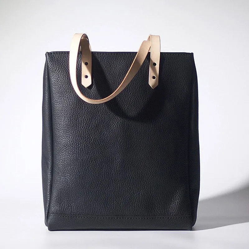 Handmade Black Leather Tote Purses Shoulder Bag Shopper Tote Bag for Women