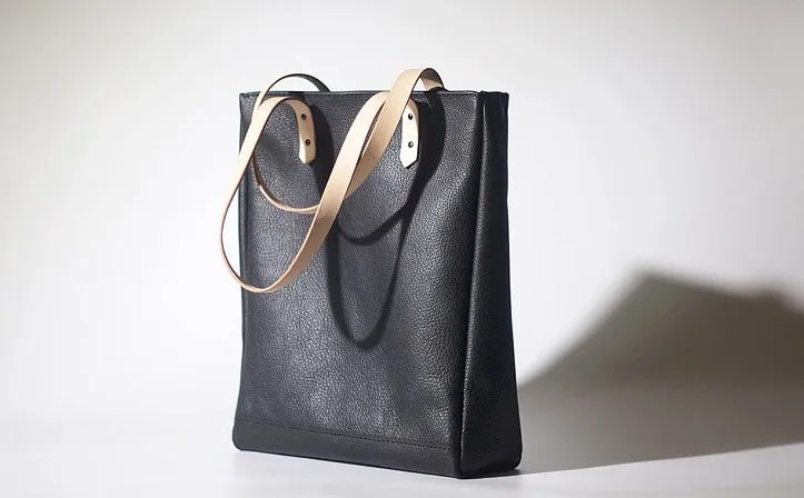 Handmade Black Leather Tote Purses Shoulder Bag Shopper Tote Bag for Women