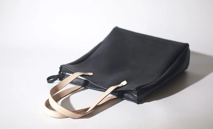 Handmade Black Leather Tote Purses Shoulder Bag Shopper Tote Bag for Women