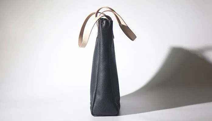 Handmade Black Leather Tote Purses Shoulder Bag Shopper Tote Bag for Women