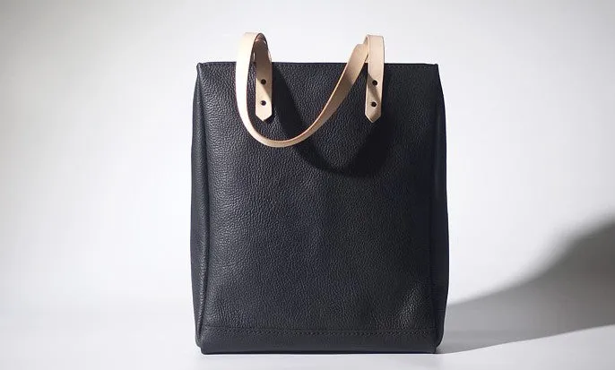 Handmade Black Leather Tote Purses Shoulder Bag Shopper Tote Bag for Women