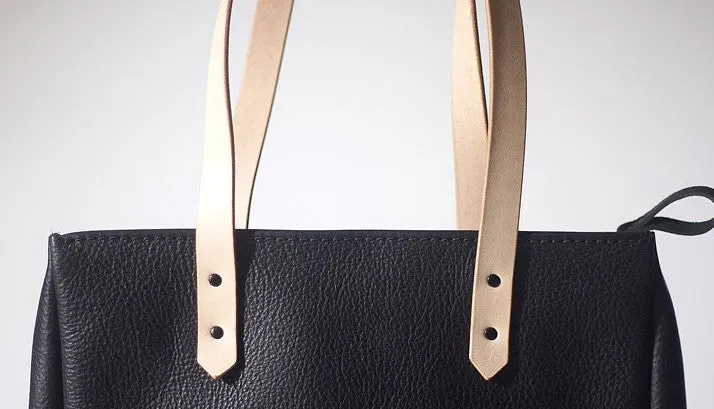 Handmade Black Leather Tote Purses Shoulder Bag Shopper Tote Bag for Women
