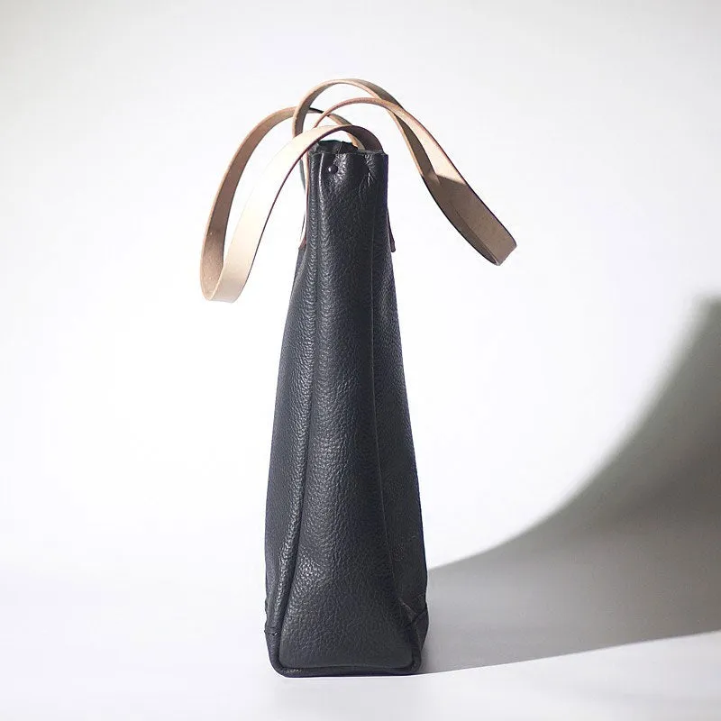 Handmade Black Leather Tote Purses Shoulder Bag Shopper Tote Bag for Women