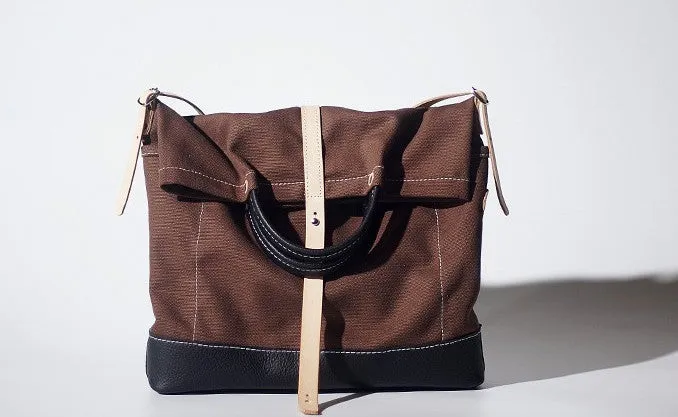 Handmade Canvas Leather Womens Tote Purse Handbag Tote Shopper Bag for Women