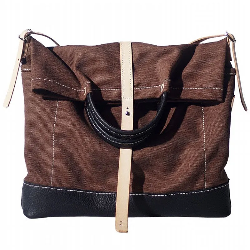 Handmade Canvas Leather Womens Tote Purse Handbag Tote Shopper Bag for Women