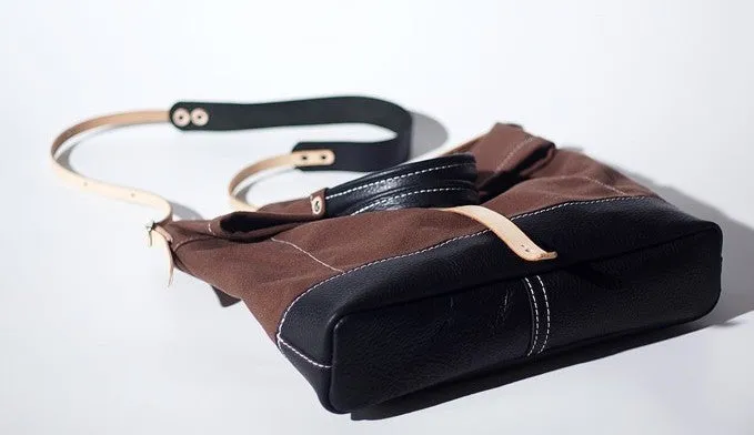 Handmade Canvas Leather Womens Tote Purse Handbag Tote Shopper Bag for Women