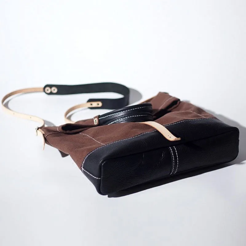 Handmade Canvas Leather Womens Tote Purse Handbag Tote Shopper Bag for Women