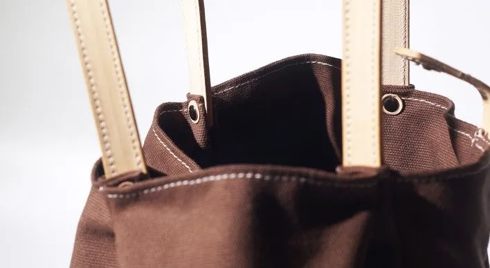 Handmade Coffee Canvas Leather Womens Tote Purse Handbag Tote Shopper Bag for Women