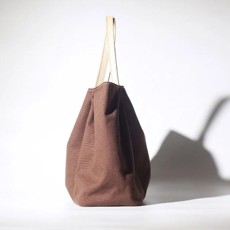 Handmade Coffee Canvas Leather Womens Tote Purse Handbag Tote Shopper Bag for Women