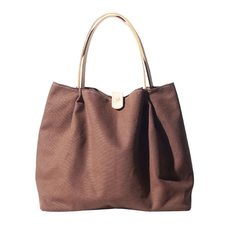 Handmade Coffee Canvas Leather Womens Tote Purse Handbag Tote Shopper Bag for Women