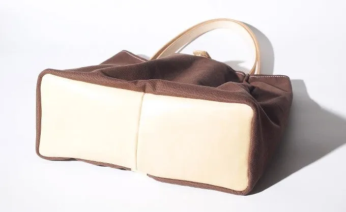 Handmade Coffee Canvas Leather Womens Tote Purse Handbag Tote Shopper Bag for Women