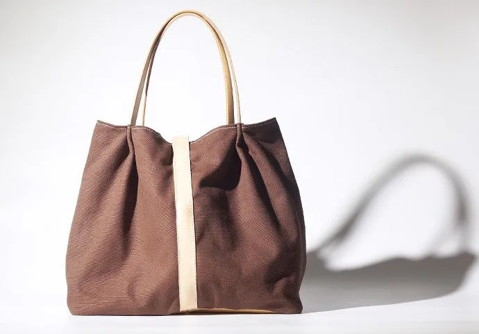 Handmade Coffee Canvas Leather Womens Tote Purse Handbag Tote Shopper Bag for Women