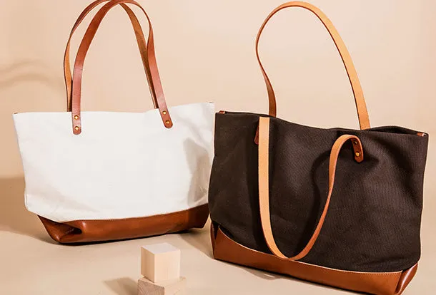 Handmade Genuine Leather Canvas Handbag Tote Large Shopper Bag Purse Handbag Shoulder Bag Purse For Women