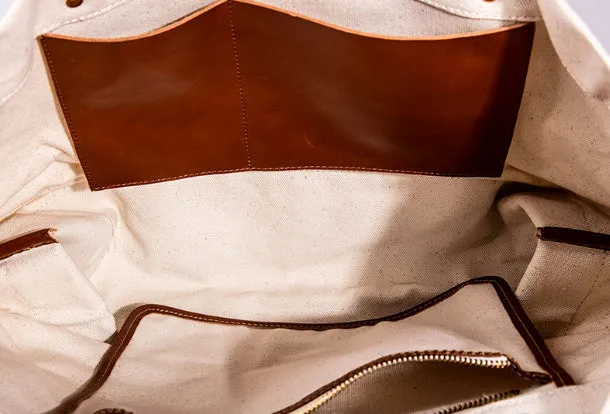 Handmade Genuine Leather Canvas Handbag Tote Large Shopper Bag Purse Handbag Shoulder Bag Purse For Women