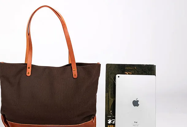 Handmade Genuine Leather Canvas Handbag Tote Large Shopper Bag Purse Handbag Shoulder Bag Purse For Women