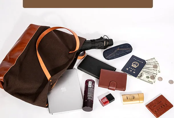 Handmade Genuine Leather Canvas Handbag Tote Large Shopper Bag Purse Handbag Shoulder Bag Purse For Women