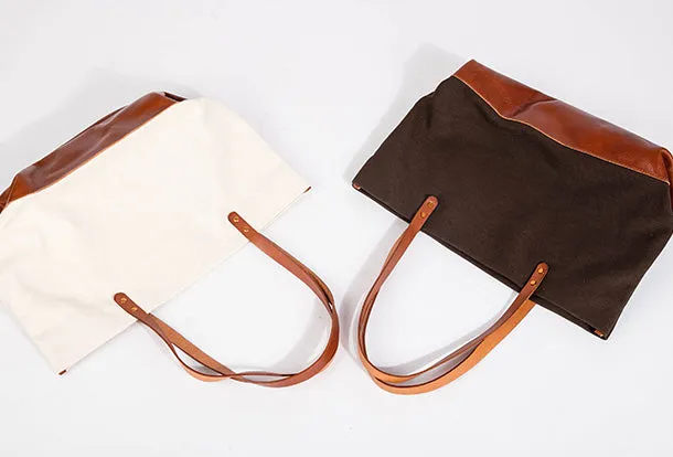 Handmade Genuine Leather Canvas Handbag Tote Large Shopper Bag Purse Handbag Shoulder Bag Purse For Women