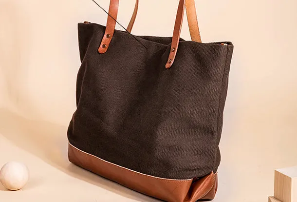 Handmade Genuine Leather Canvas Handbag Tote Large Shopper Bag Purse Handbag Shoulder Bag Purse For Women