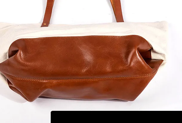Handmade Genuine Leather Canvas Handbag Tote Large Shopper Bag Purse Handbag Shoulder Bag Purse For Women