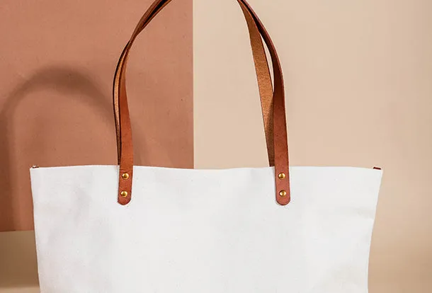 Handmade Genuine Leather Canvas Handbag Tote Large Shopper Bag Purse Handbag Shoulder Bag Purse For Women