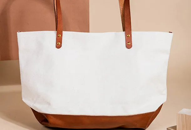 Handmade Genuine Leather Canvas Handbag Tote Large Shopper Bag Purse Handbag Shoulder Bag Purse For Women
