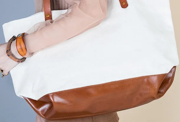 Handmade Genuine Leather Canvas Handbag Tote Large Shopper Bag Purse Handbag Shoulder Bag Purse For Women