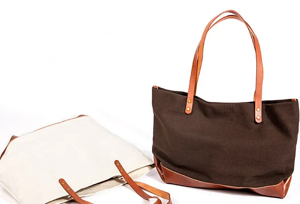 Handmade Genuine Leather Canvas Handbag Tote Large Shopper Bag Purse Handbag Shoulder Bag Purse For Women