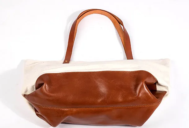 Handmade Genuine Leather Canvas Handbag Tote Large Shopper Bag Purse Handbag Shoulder Bag Purse For Women