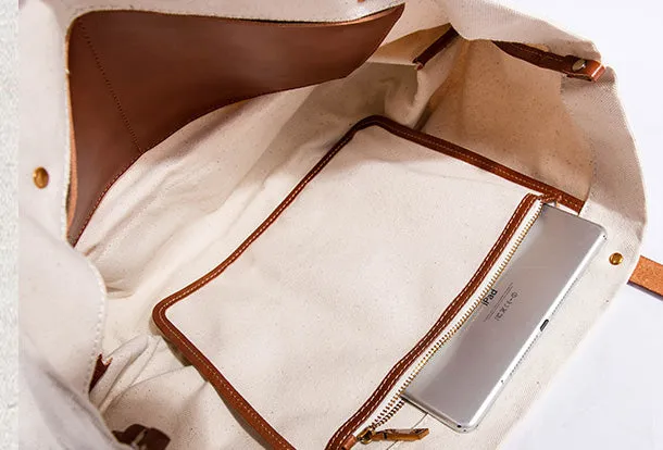 Handmade Genuine Leather Canvas Handbag Tote Large Shopper Bag Purse Handbag Shoulder Bag Purse For Women