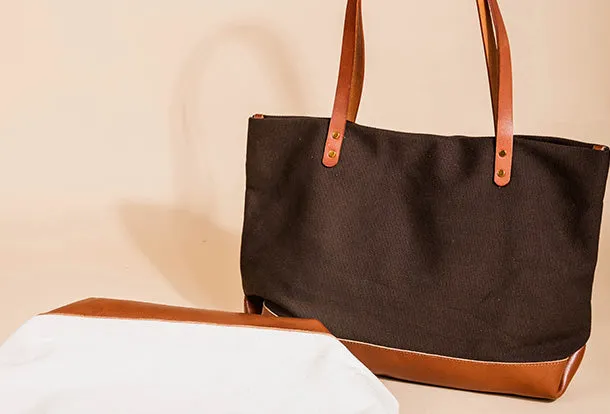 Handmade Genuine Leather Canvas Handbag Tote Large Shopper Bag Purse Handbag Shoulder Bag Purse For Women