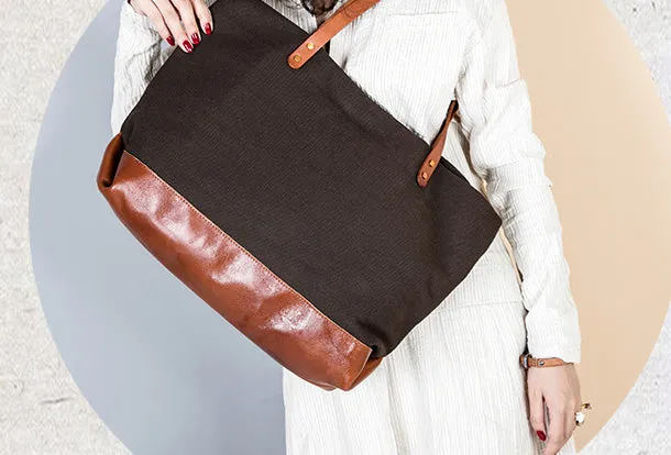 Handmade Genuine Leather Canvas Handbag Tote Large Shopper Bag Purse Handbag Shoulder Bag Purse For Women