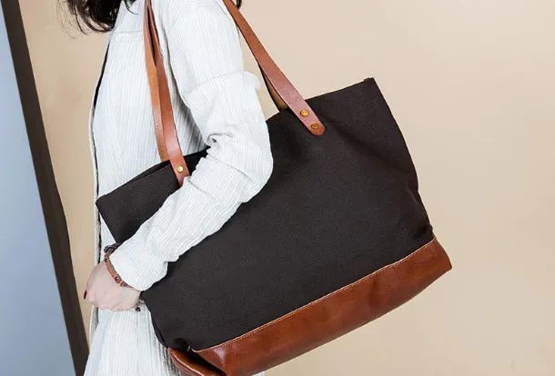 Handmade Genuine Leather Canvas Handbag Tote Large Shopper Bag Purse Handbag Shoulder Bag Purse For Women