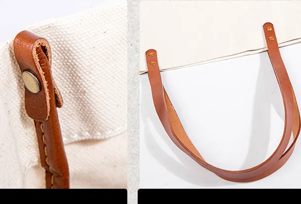 Handmade Genuine Leather Canvas Handbag Tote Large Shopper Bag Purse Handbag Shoulder Bag Purse For Women