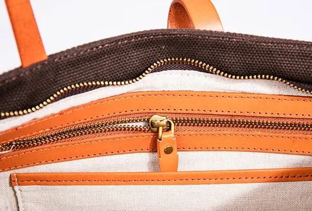 Handmade Genuine Leather Canvas Handbag Tote Shopper Bag Purse Handbag Shoulder Bag Purse For Women