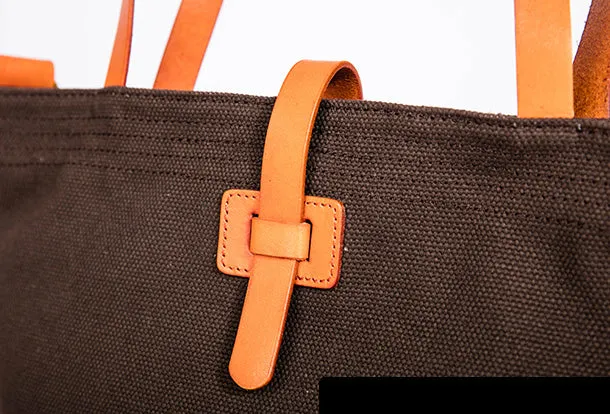 Handmade Genuine Leather Canvas Handbag Tote Shopper Bag Purse Handbag Shoulder Bag Purse For Women