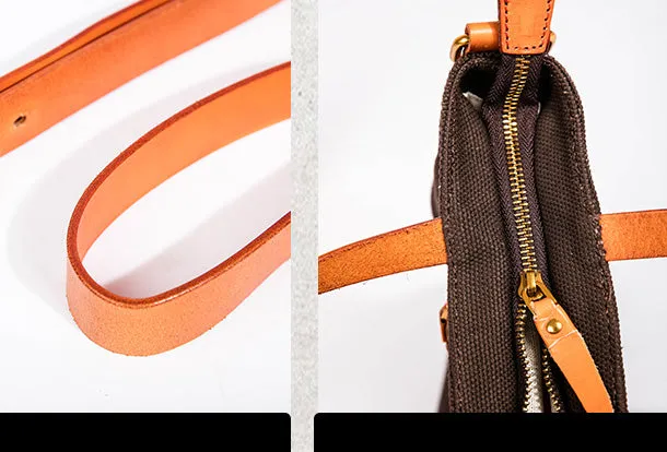 Handmade Genuine Leather Canvas Handbag Tote Shopper Bag Purse Handbag Shoulder Bag Purse For Women