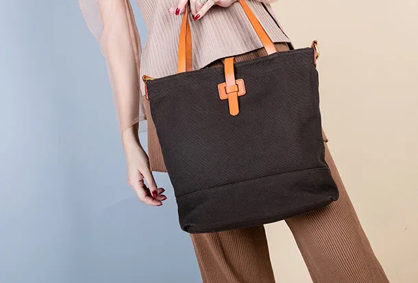 Handmade Genuine Leather Canvas Handbag Tote Shopper Bag Purse Handbag Shoulder Bag Purse For Women