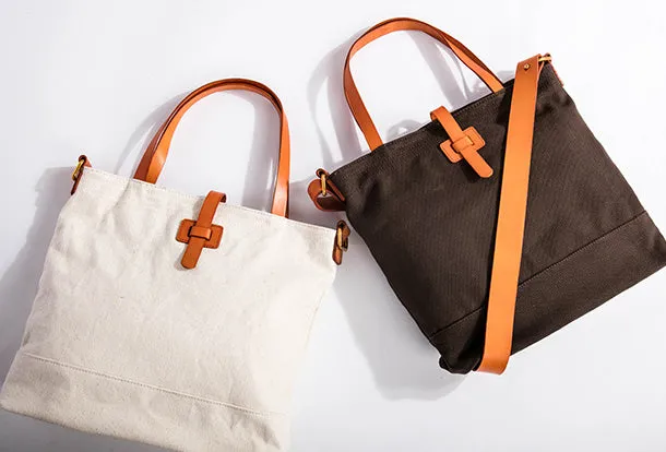 Handmade Genuine Leather Canvas Handbag Tote Shopper Bag Purse Handbag Shoulder Bag Purse For Women