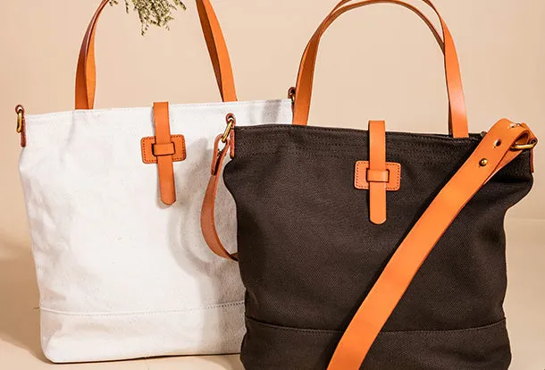 Handmade Genuine Leather Canvas Handbag Tote Shopper Bag Purse Handbag Shoulder Bag Purse For Women