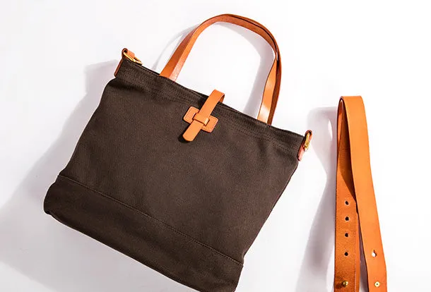 Handmade Genuine Leather Canvas Handbag Tote Shopper Bag Purse Handbag Shoulder Bag Purse For Women
