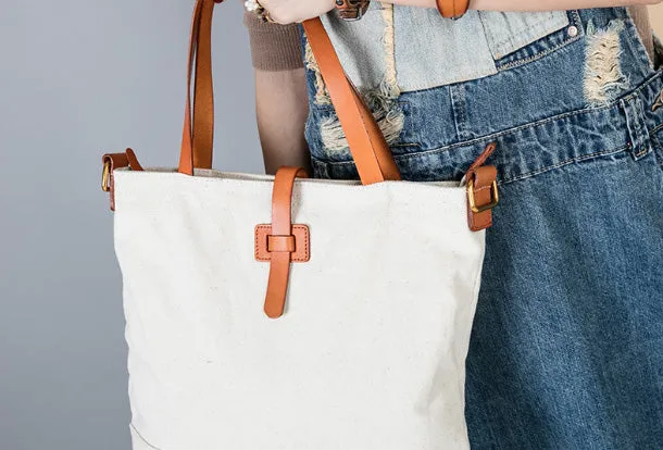 Handmade Genuine Leather Canvas Handbag Tote Shopper Bag Purse Handbag Shoulder Bag Purse For Women