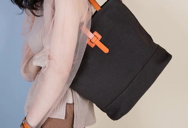 Handmade Genuine Leather Canvas Handbag Tote Shopper Bag Purse Handbag Shoulder Bag Purse For Women