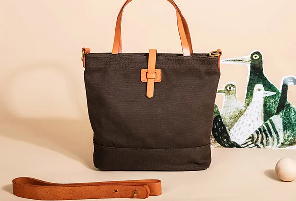 Handmade Genuine Leather Canvas Handbag Tote Shopper Bag Purse Handbag Shoulder Bag Purse For Women